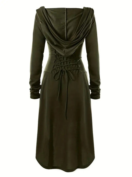 Womens Gothic Halloween Costume Gown  Lace-Up Hooded Long Sleeve Dress - Product detail 6