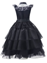 Womens Gothic Ruffle Halloween Costume Dress  Layered Midi Outfit Set - Detailed view