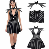 Womens Gothic Striped Halloween Costume Dress  Mini Outfit - Product showcase