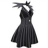 Womens Gothic Striped Halloween Costume Dress  Mini Outfit - Detailed view