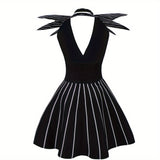 Womens Gothic Striped Halloween Costume Dress  Mini Outfit - Product detail 4