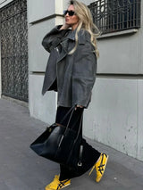 Oversized Suede Biker Jacket  Grey Long-Sleeve With Metal Zips - Product detail 4
