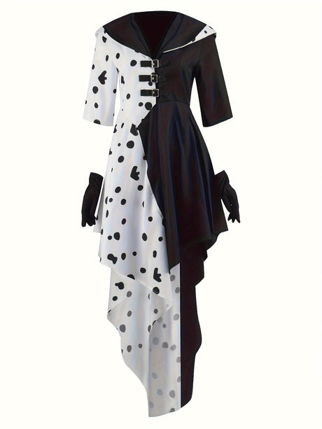 Womens Dalmatian Halloween Dress  Hooded Asymmetrical High-Low Costume - Product showcase
