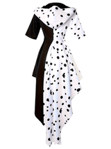 Womens Dalmatian Halloween Dress  Hooded Asymmetrical High-Low Costume - Detailed view