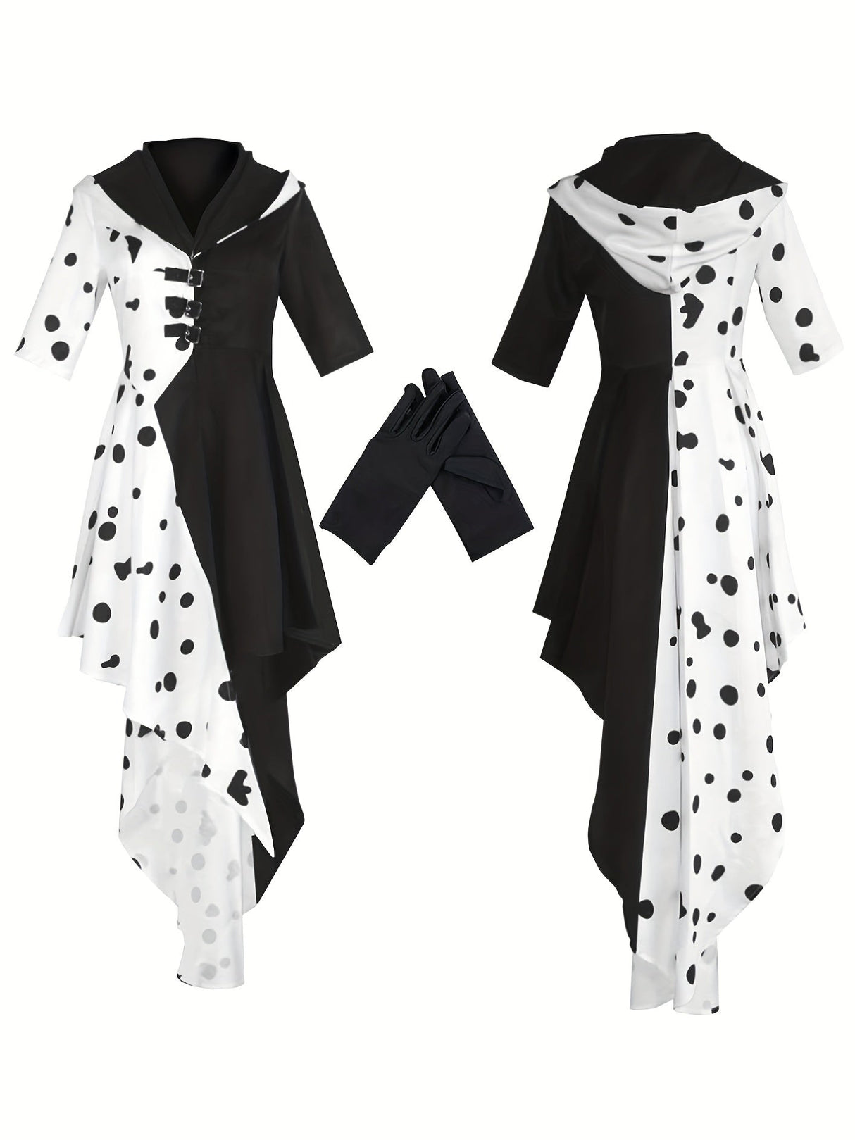 Womens Dalmatian Halloween Dress  Hooded Asymmetrical High-Low Costume - Product example