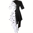 Asymmetrical Halloween Dress  Black White Split Design With Hood - Product showcase