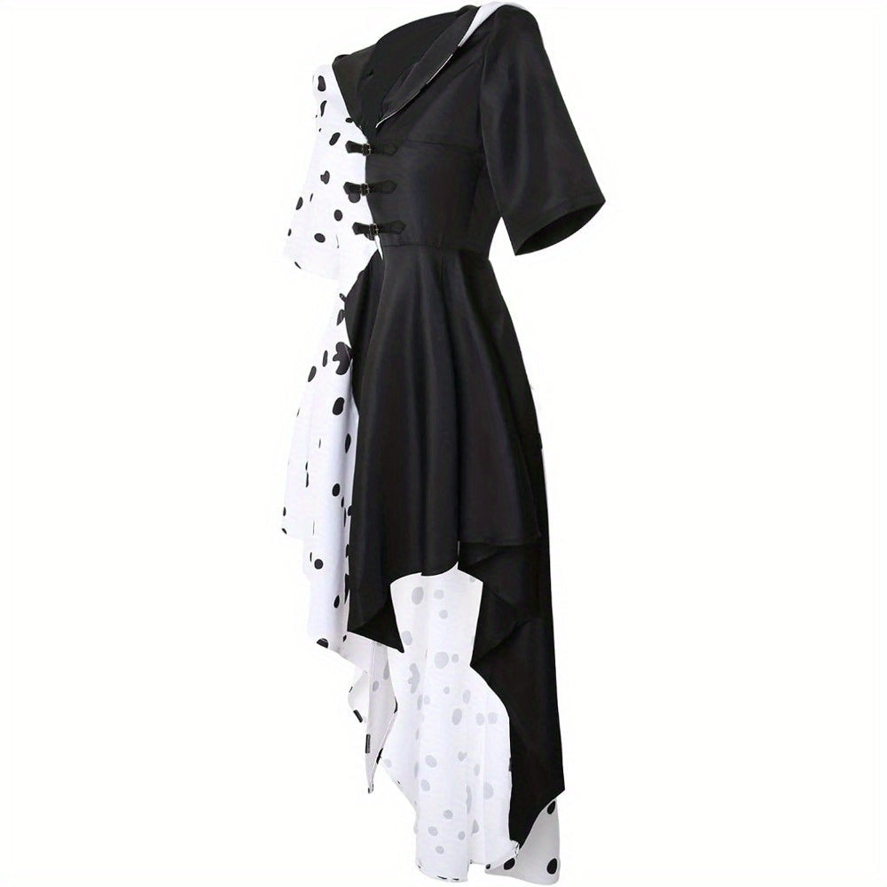 Asymmetrical Halloween Dress  Black White Split Design With Hood - Detailed view