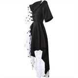 Asymmetrical Halloween Dress  Black White Split Design With Hood - Detailed view
