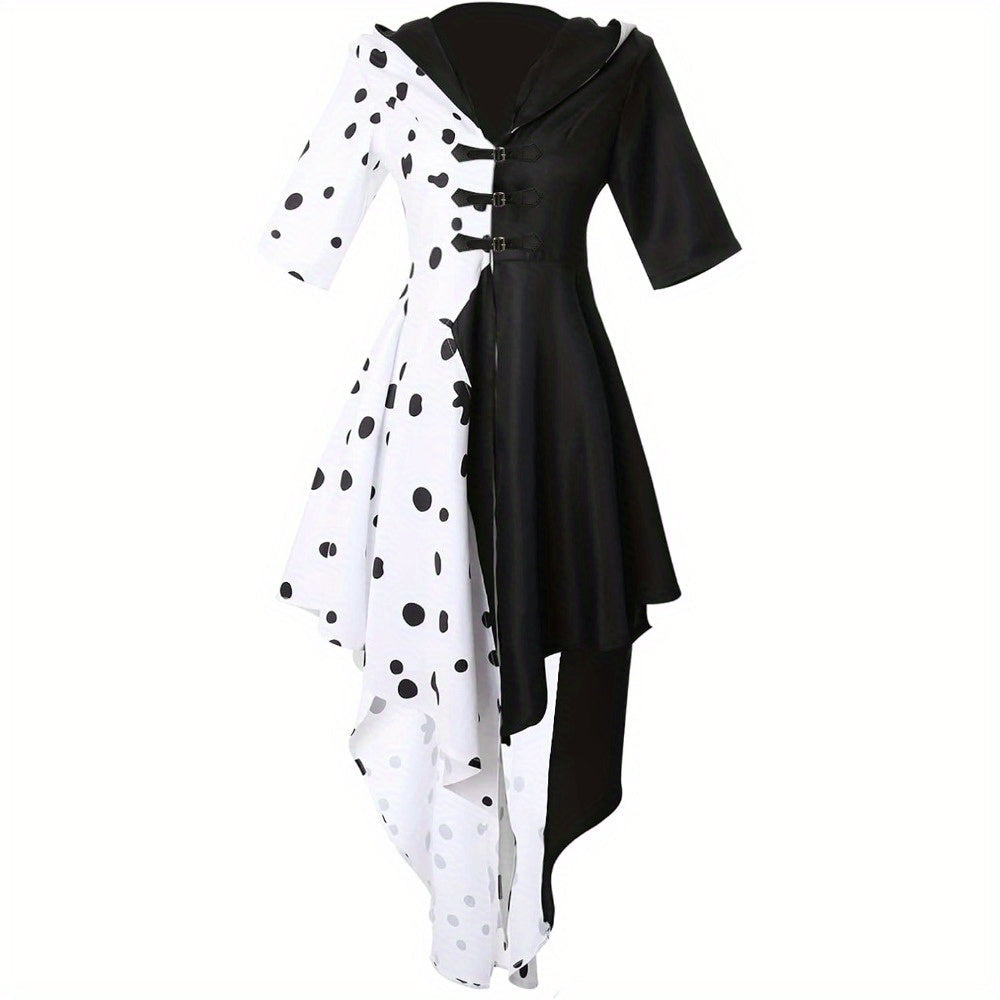 Asymmetrical Halloween Dress  Black White Split Design With Hood - Product example