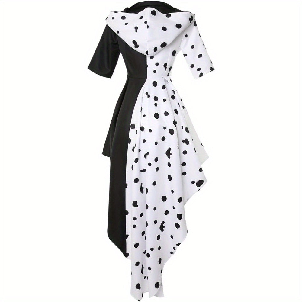 Asymmetrical Halloween Dress  Black White Split Design With Hood - Product detail 4