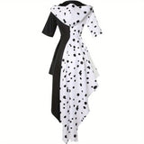 Asymmetrical Halloween Dress  Black White Split Design With Hood - Product detail 4
