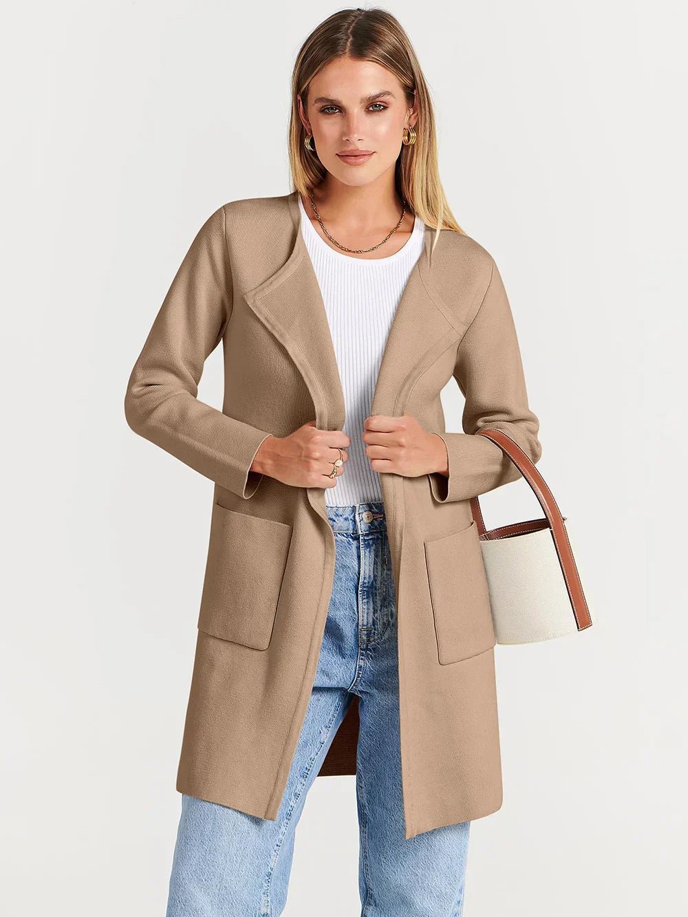 Minimalist Wool Blend Coat  Wide Lapel Relaxed Design - Product example