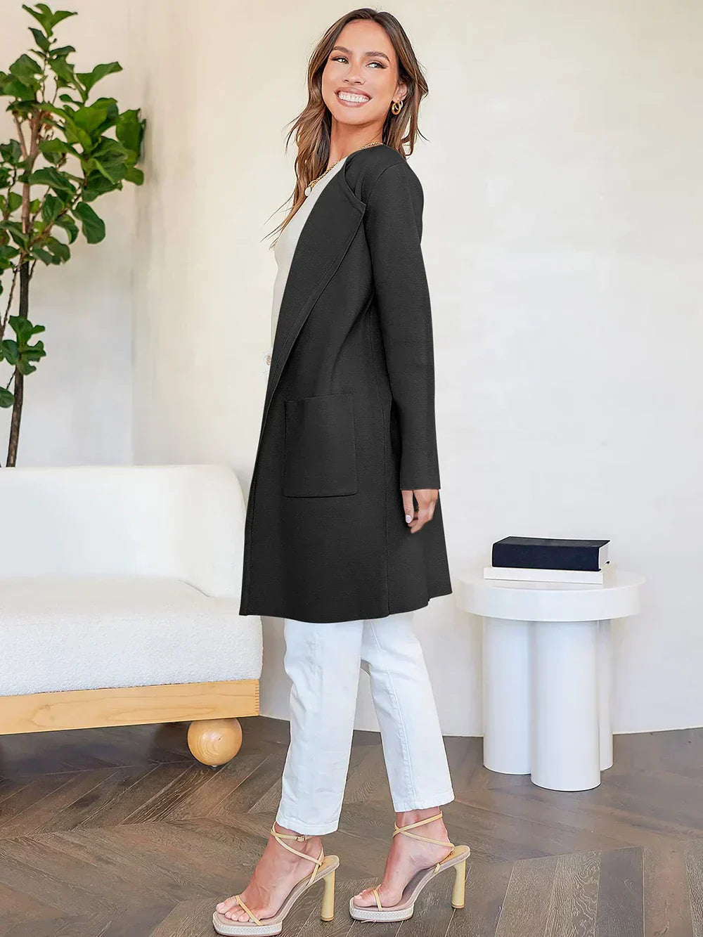 Minimalist Wool Blend Coat  Wide Lapel Relaxed Design - Product detail 6