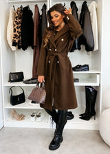 Double Breasted Wool Coat  Black Belted Winter Design - Detailed view