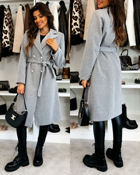 Double Breasted Wool Coat  Black Belted Winter Design - Product detail 4