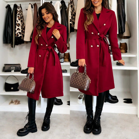 Double Breasted Wool Coat  Black Belted Winter Design - Product detail 5