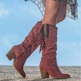 Western Fringe Boots  Suede Knee High With Turquoise Accents - Product showcase