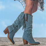 Western Fringe Boots  Suede Knee High With Turquoise Accents - Product detail 4