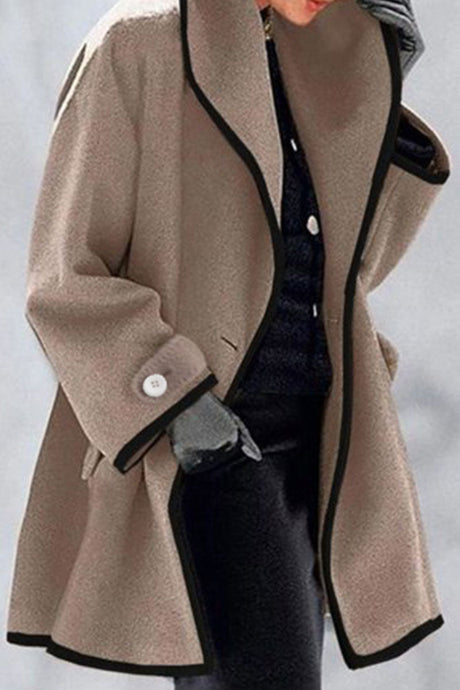 Elegant Wool Blend Coat  Contrast Trim Long Jacket - Product showcase