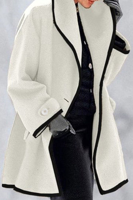 Elegant Wool Blend Coat  Contrast Trim Long Jacket - Product example