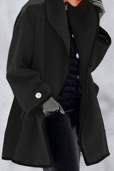 Elegant Wool Blend Coat  Contrast Trim Long Jacket - Product detail 4