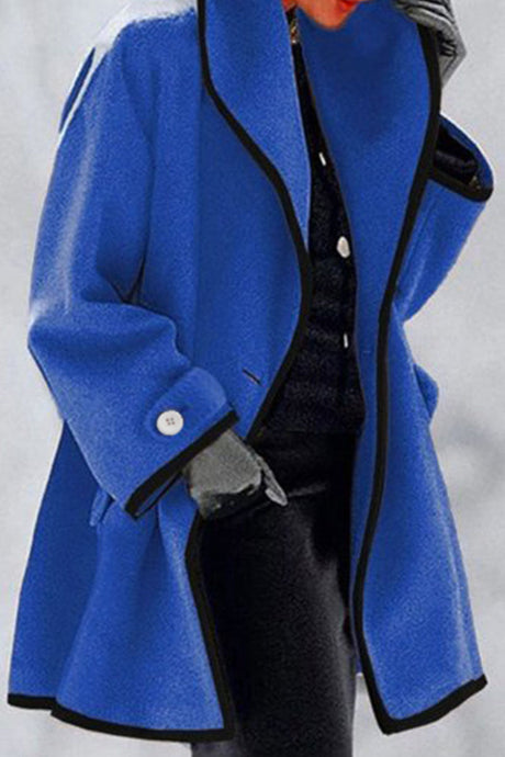Elegant Wool Blend Coat  Contrast Trim Long Jacket - Product detail 5