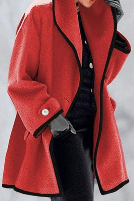 Elegant Wool Blend Coat  Contrast Trim Long Jacket - Product detail 6