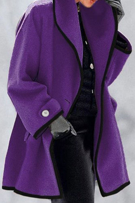 Elegant Wool Blend Coat  Contrast Trim Long Jacket - Product detail 7