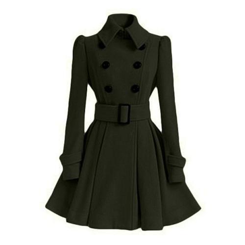Classic Double-Breasted Coat  Belted A-Line Silhouette - Detailed view