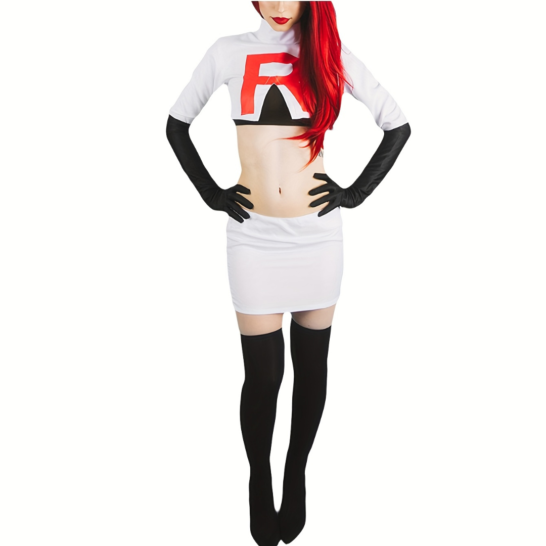 Anime Cosplay Costume  White Two-Piece Set with R Logo - Product showcase