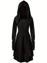 Womens Medieval Lace-Up Halloween Costume Dress  Hooded Long Sleeve Gown - Product detail 6