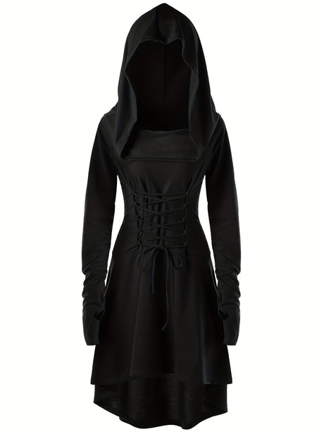 Womens Medieval Lace-Up Halloween Costume Dress  Hooded Long Sleeve Gown - Product detail 6