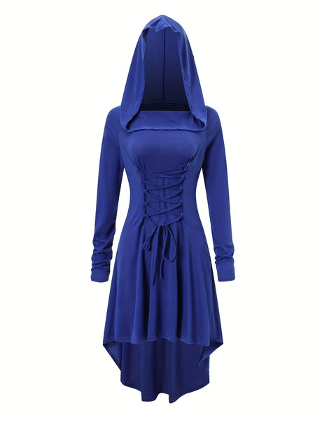 Womens Medieval Lace-Up Halloween Costume Dress  Hooded Long Sleeve Gown - Product detail 7
