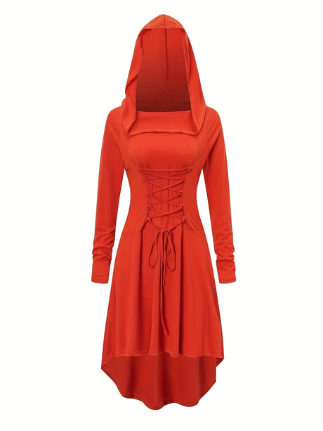 Womens Medieval Lace-Up Halloween Costume Dress  Hooded Long Sleeve Gown - Product detail 8