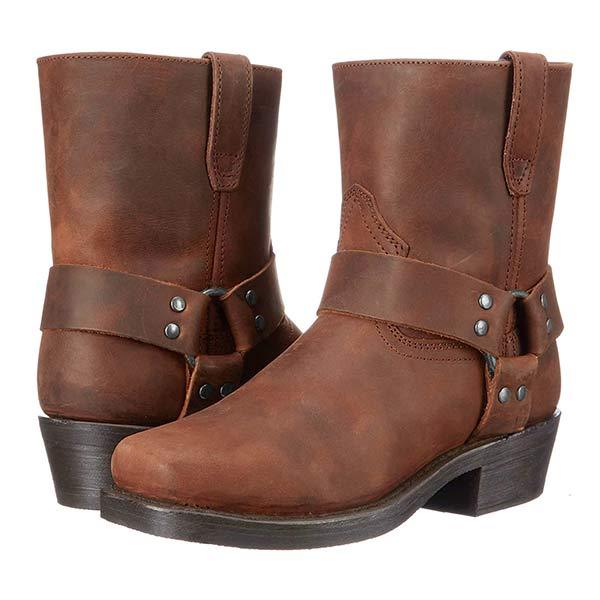 Classic Leather Harness Boots  Full-Grain Brown Mid-Cut Design - Product showcase