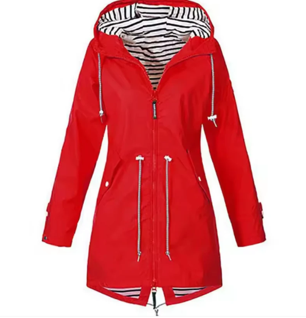 Casual Mid-Length Rain Jacket  Striped Lined Hooded Windbreaker - Product detail 4