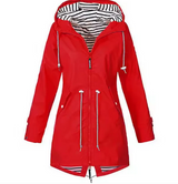 Casual Mid-Length Rain Jacket  Striped Lined Hooded Windbreaker - Product detail 4