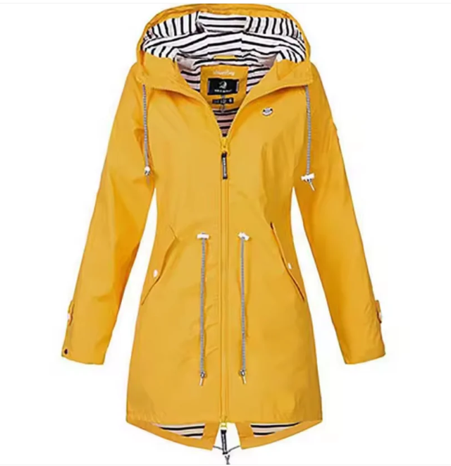 Casual Mid-Length Rain Jacket  Striped Lined Hooded Windbreaker - Product detail 5