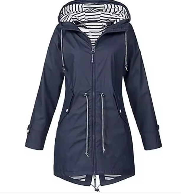 Casual Mid-Length Rain Jacket  Striped Lined Hooded Windbreaker - Product detail 6