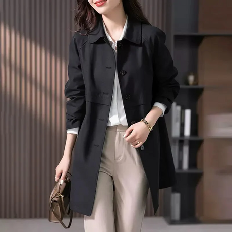 Classic Wool Blend Coat  Navy Single-Breasted Design - Detailed view