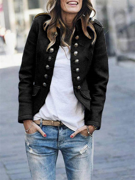 Military Style Jacket  Structured Button Front Design - Detailed view