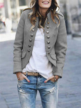Military Style Jacket  Structured Button Front Design - Product detail 4