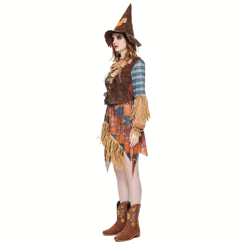 Womens Halloween Scarecrow Dress  Off-Shoulder Mini Costume - Detailed view