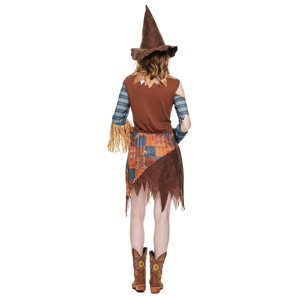 Womens Halloween Scarecrow Dress  Off-Shoulder Mini Costume - Product detail 4