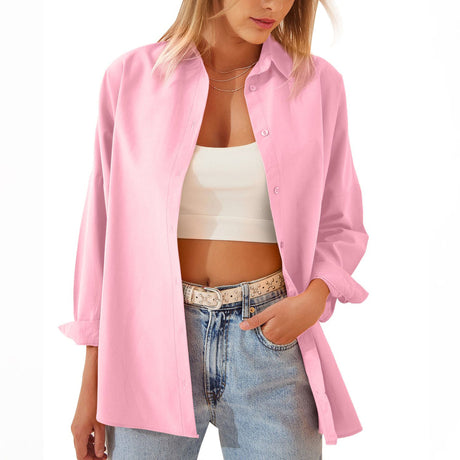 Cotton Blend Button Down Shirt  Oversized Relaxed Fit - Product showcase
