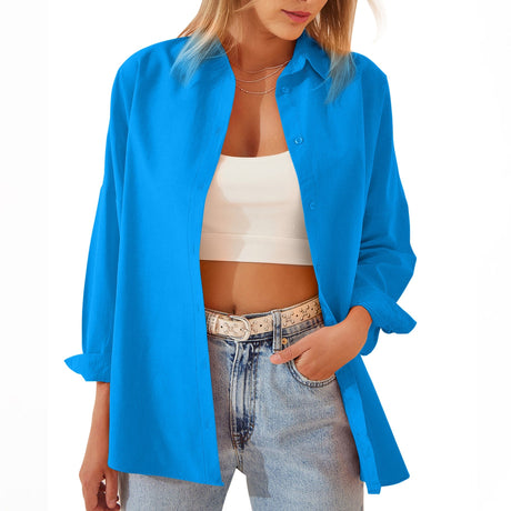 Cotton Blend Button Down Shirt  Oversized Relaxed Fit - Product example