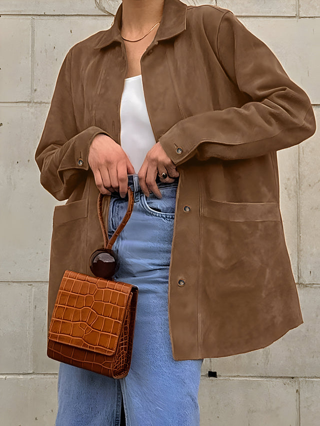 Oversized Button Front Jacket  Relaxed Fit Mid-Length Coat - Product showcase