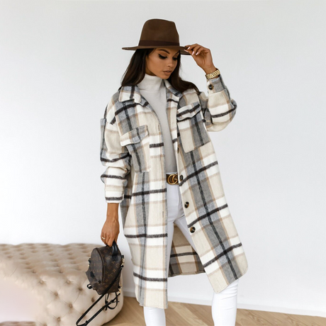 Plaid Wool Blend Coat  Oversized Winter Checkered Design - Product detail 4