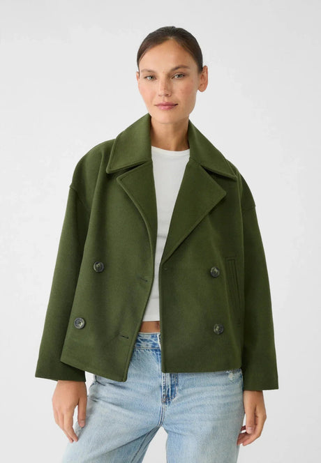 Cropped Double Breasted Jacket  Wool Blend Oversized Design - Product example