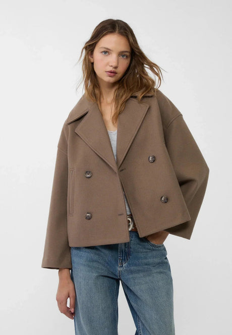 Cropped Double Breasted Jacket  Wool Blend Oversized Design - Product detail 4